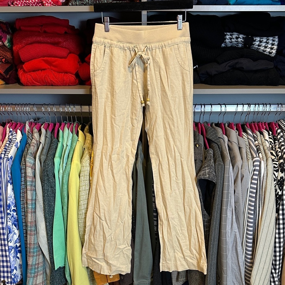 Love tree tan front tie elastic waistband 4 pocket flare pants size S